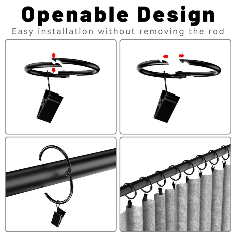Ginbel Direct 24 Pack 1.5 Inches Curtain Rings with Clips  Openable Drapery Metal Clip Iron Drapes Hangers Decorative for Windows Rods Rustproof  Black - Image 2